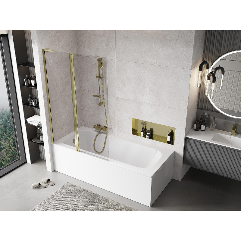 Mexen Mist L bath screen 2-wing 110 x 150 cm, transparent, gold - 8A9L-110-011-50-00