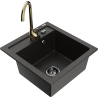 Mexen Vito granite kitchen sink 1-bowl with Telma kitchen faucet, black/gold metallic - 6503-75-670200-50-B