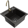 Mexen Vito Granite Sink 1-Bowl with Telma Kitchen Tap, Black/Gold Metallic - 6503-75-670200-50-B
