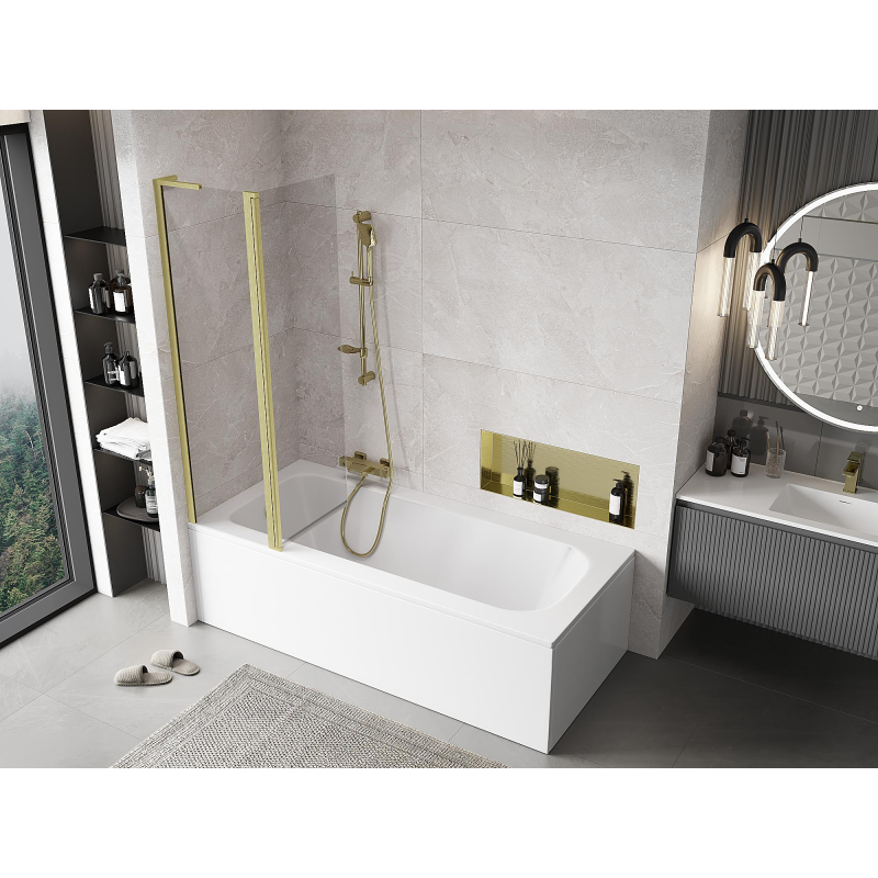 Mexen Mist L 2-panel bath screen 100 x 150 cm, transparent, brushed gold - 8A9L-100-011-55-00