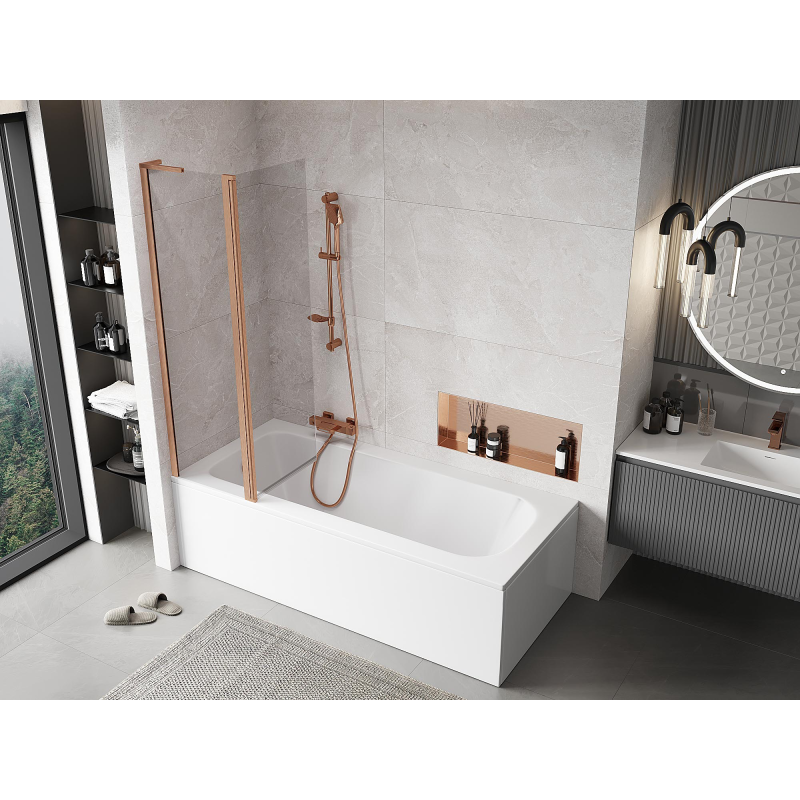 Mexen Mist L 2-wing bath screen 100 x 150 cm, transparent, brushed copper - 8A9L-100-011-65-00
