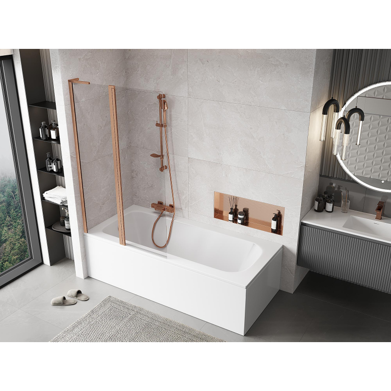 Mexen Mist L 2-wing bath screen 100 x 150 cm, transparent, brushed copper - 8A9L-100-011-65-00
