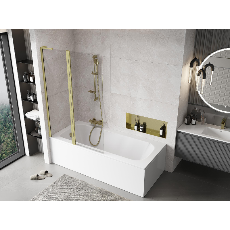 Mexen Mist L 2-panel bath screen 110 x 150 cm, transparent, brushed gold - 8A9L-110-011-55-00