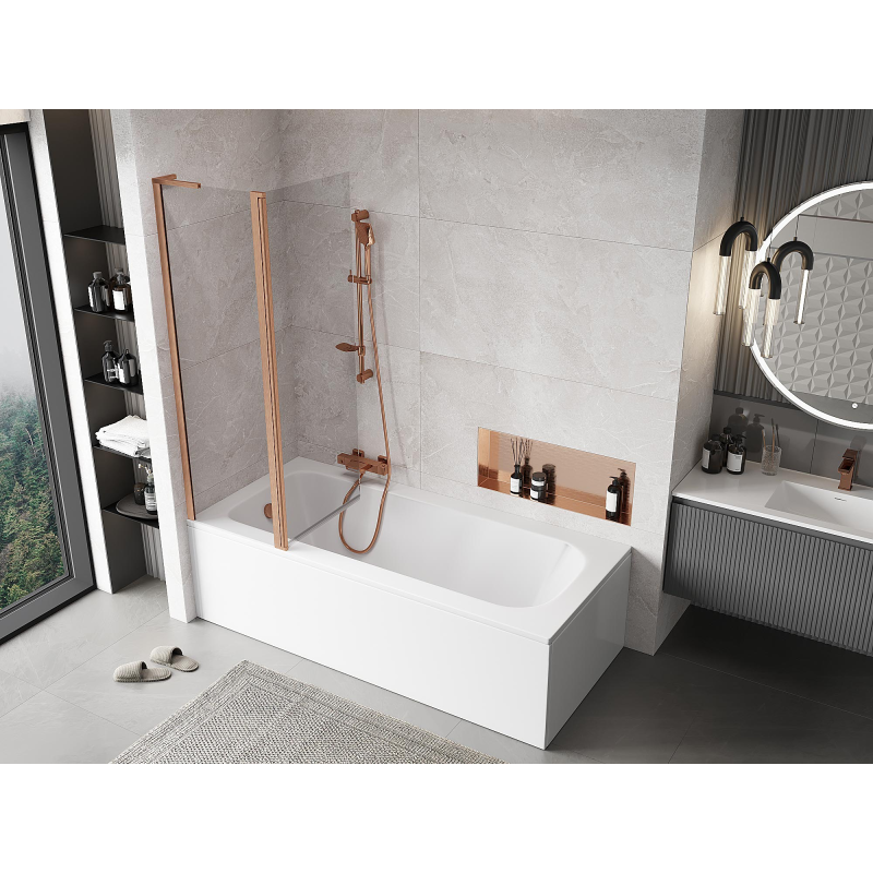 Mexen Mist L bath screen 2-wing 110 x 150 cm, transparent, brushed copper - 8A9L-110-011-65-00