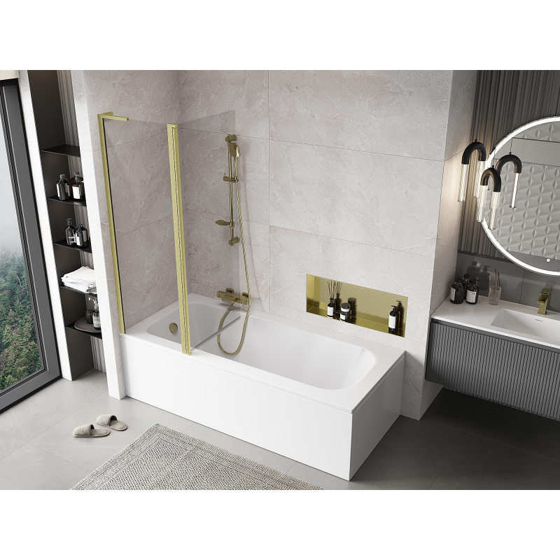 Mexen Mist L 2-Wing Bath Screen 120 x 150 cm, Transparent, Brushed Gold - 8A9L-120-011-55-00
