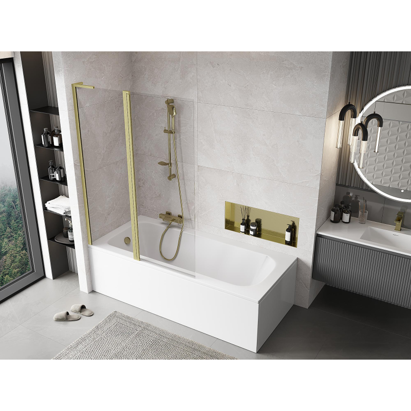Mexen Mist L 2-Wing Bath Screen 120 x 150 cm, Transparent, Brushed Gold - 8A9L-120-011-55-00