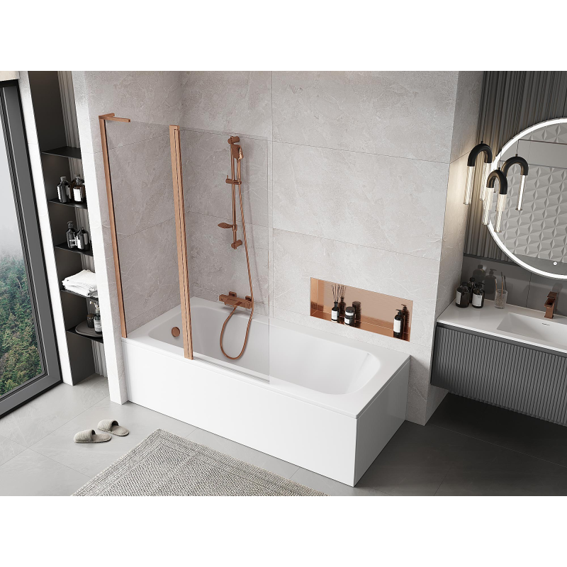 Mexen Mist L 2-panel bath screen 120 x 150 cm, transparent, brushed copper - 8A9L-120-011-65-00