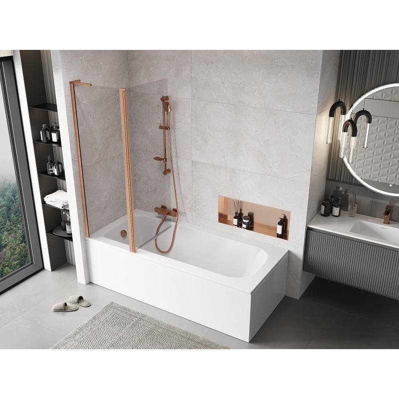 Mexen Mist L 2-panel bath screen 120 x 150 cm, transparent, brushed copper - 8A9L-120-011-65-00