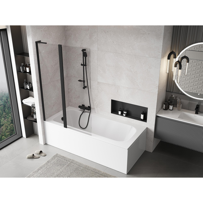 Mexen Mist L 2-wing Bath Screen 110 x 150 cm, Transparent, Black - 8A9L-110-011-70-00