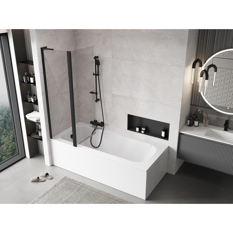 Mexen Mist L 2-wing Bath Screen 110 x 150 cm, Transparent, Black - 8A9L-110-011-70-00