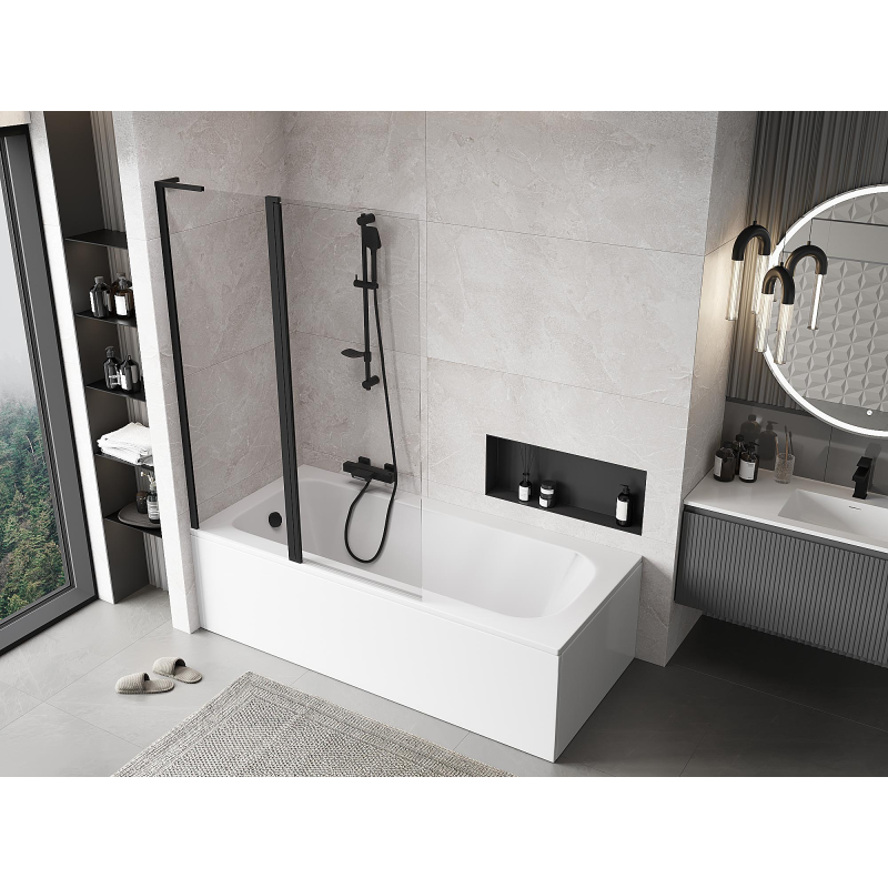 Mexen Mist L Bath Screen 2-Wing 110 x 150 cm, Transparent, Black - 8A9L-120-011-70-00