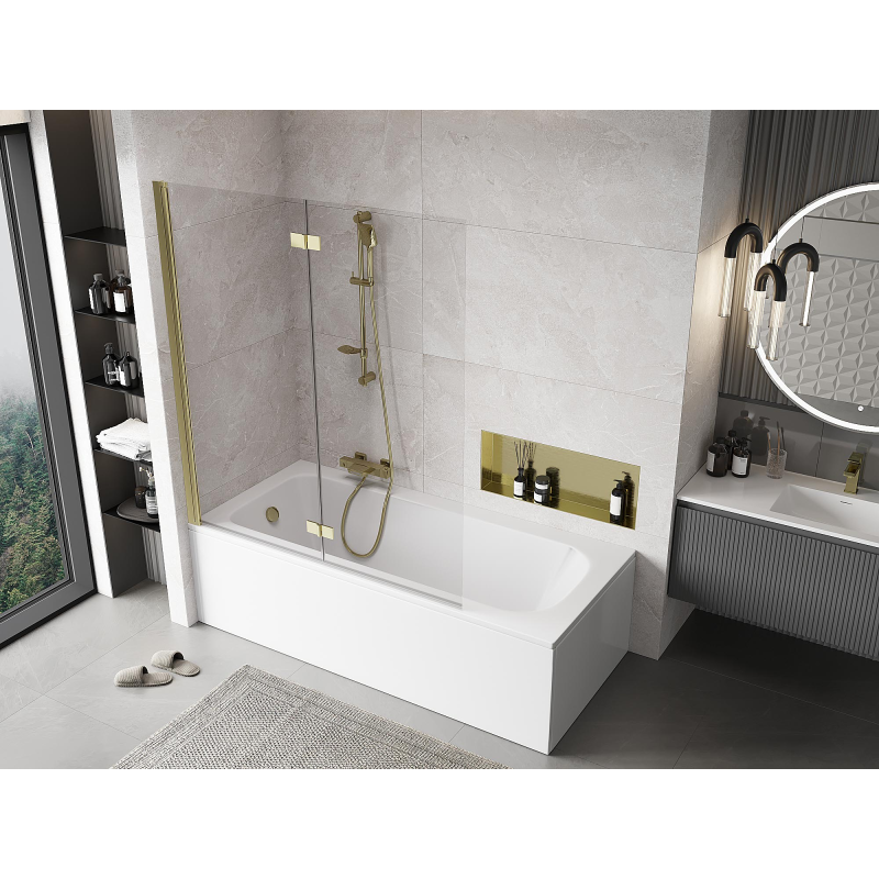 Mexen Mist two-panel left shower screen 140 x 150 cm, transparent, gold - 8A9-140-002-50-00-L