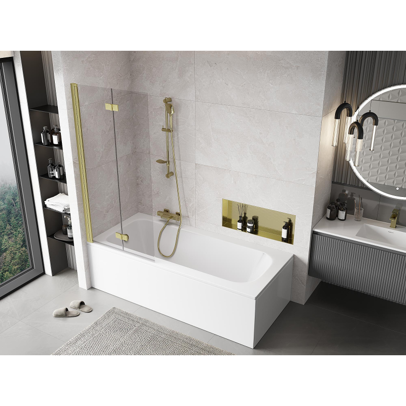 Mexen Mist 2-panel left shower screen 80 x 150 cm, transparent, brushed gold - 8A9-080-002-55-00-L
