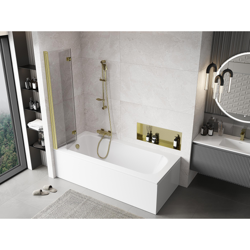 Mexen Mist 2-panel left shower screen 80 x 150 cm, transparent, brushed gold - 8A9-080-002-55-00-L