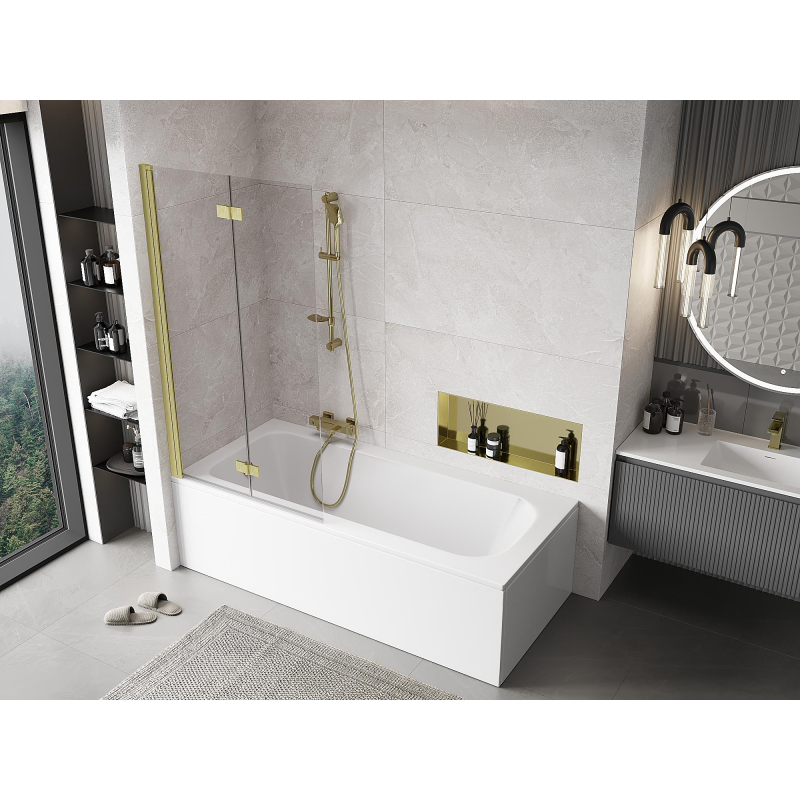 Mexen Mist shower screen, 2-panel left 90 x 150 cm, transparent, brushed gold - 8A9-090-002-55-00-L