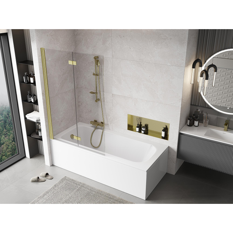 Mexen Mist 2-panel left shower screen 110 x 150 cm, transparent, brushed gold - 8A9-110-002-55-00-L