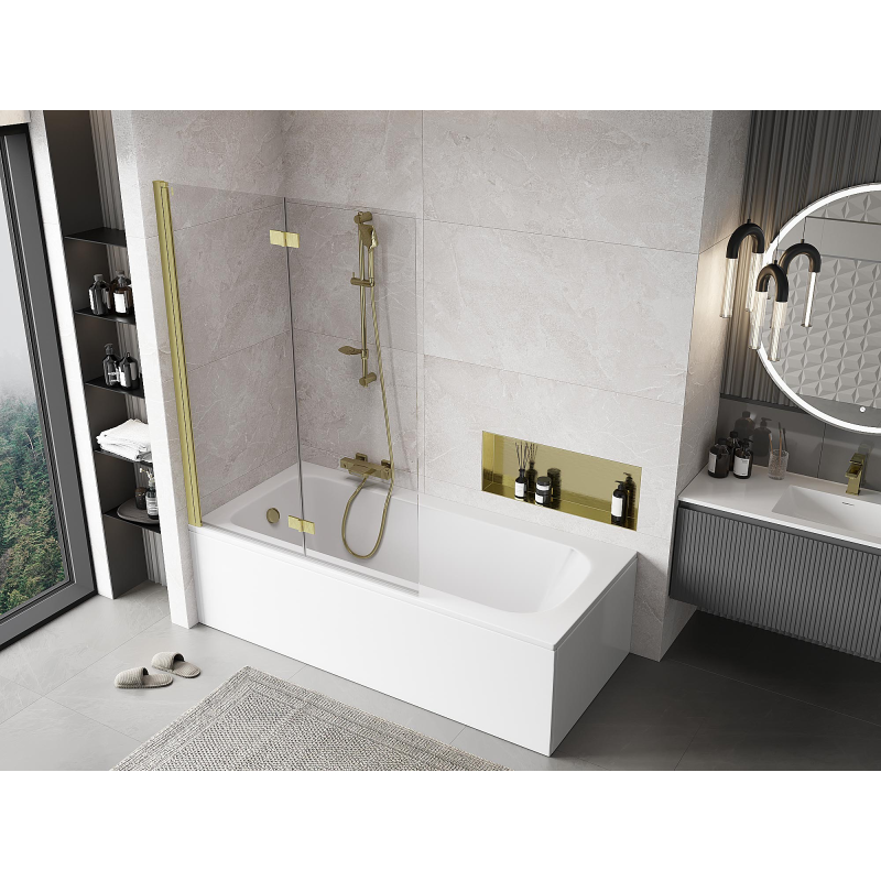 Mexen Mist 2-panel left shower screen 120 x 150 cm, transparent, brushed gold - 8A9-120-002-55-00-L