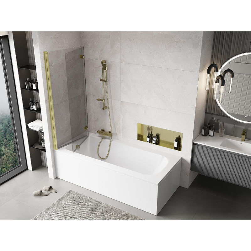 Mexen Mist 2-wing left shower screen 130 x 150 cm, transparent, brushed gold - 8A9-130-002-55-00-L