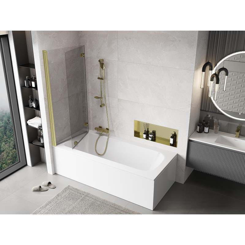 Mexen Mist 2-wing left shower screen 140 x 150 cm, transparent, brushed gold - 8A9-140-002-55-00-L