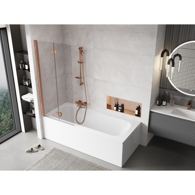 Mexen Mist 2-Panel Shower Screen Left 80 x 150 cm, Transparent, Brushed Copper - 8A9-080-002-65-00-L