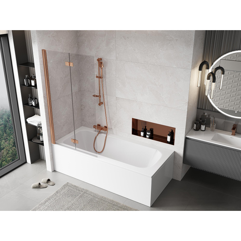 Mexen Mist 2-wing left shower screen 90 x 150 cm, transparent, brushed copper - 8A9-090-002-65-00-L