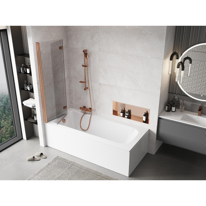 Mexen Mist shower screen 2-wing left 100 x 150 cm, transparent, brushed copper - 8A9-100-002-65-00-L