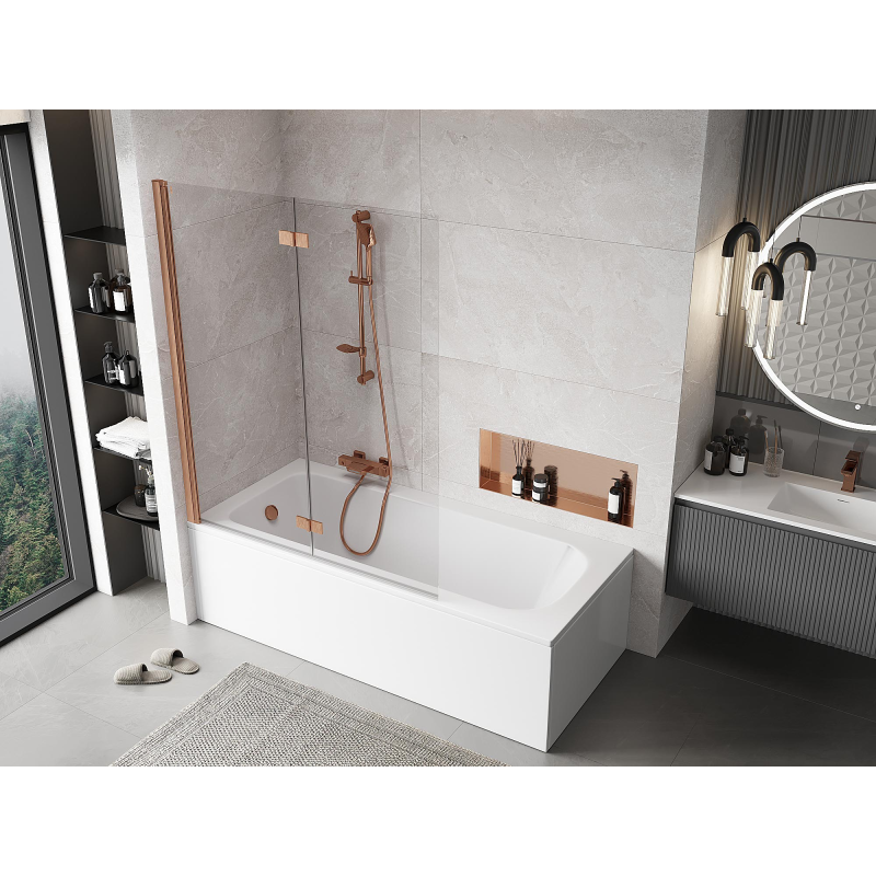 Mexen Mist 2-panel left shower screen 130 x 150 cm, transparent, brushed copper - 8A9-130-002-65-00-L