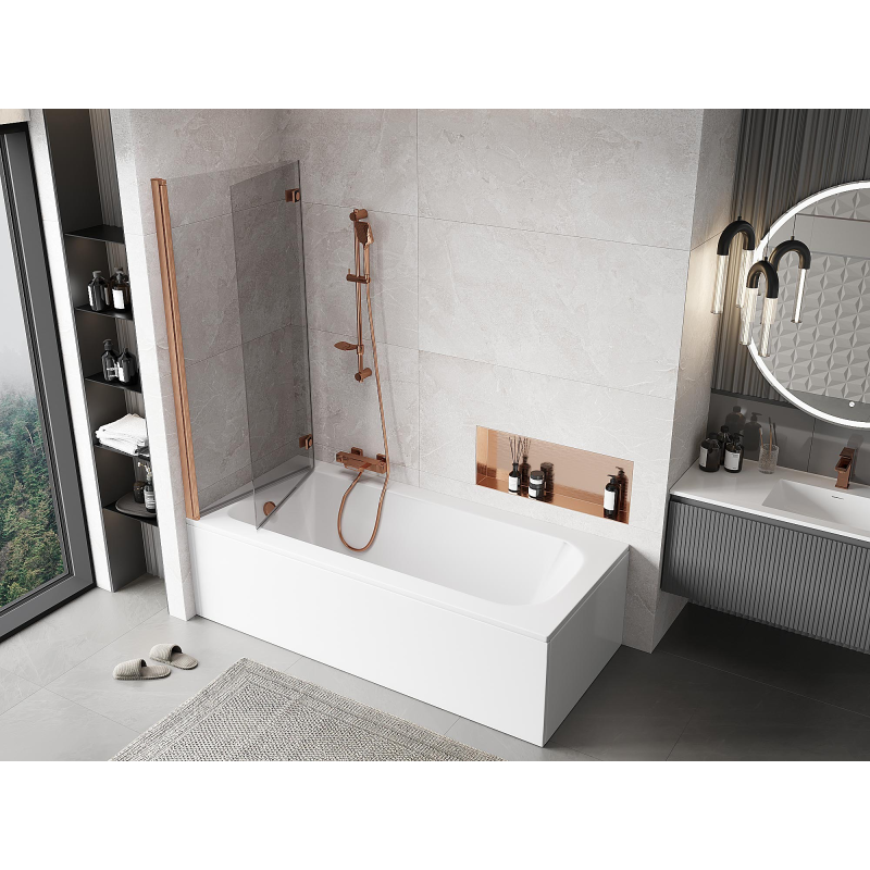 Mexen Mist 2-wing left shower screen 140 x 150 cm, transparent, brushed copper - 8A9-140-002-65-00-L