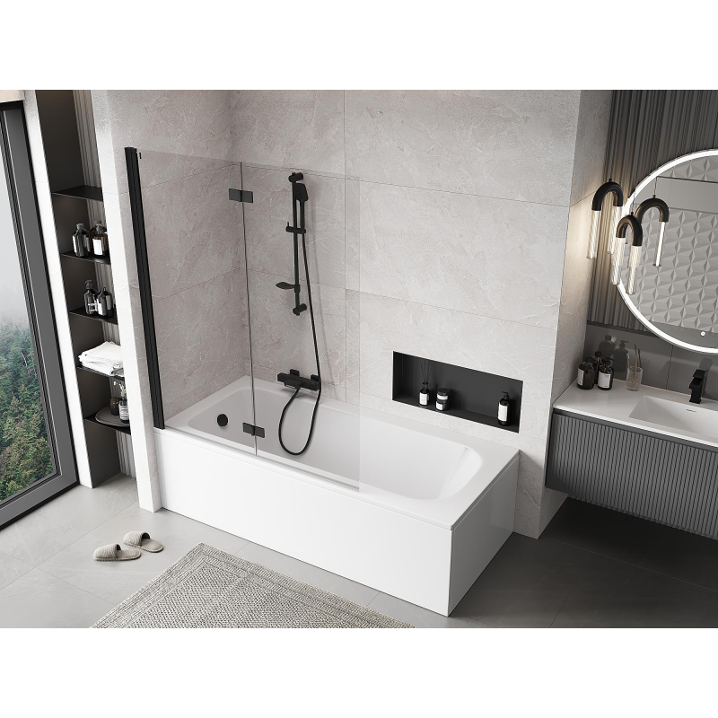 Mexen Mist shower screen 2-panel left 130 x 150 cm, transparent, black - 8A9-130-002-70-00-L