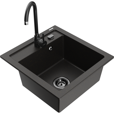 Mexen Vito 1-Bowl Granite Sink with Telma Kitchen Tap, Black/Gold Metallic - 6503-75-670200-70-B
