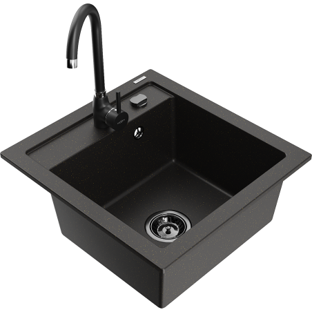 Mexen Vito granite kitchen sink 1-bowl with Telma kitchen faucet, black/gold metallic - 6503-75-670200-70-B