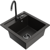 Mexen Vito granite kitchen sink 1-bowl with Telma kitchen faucet, black/gold metallic - 6503-75-670200-70-B