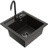 Mexen Vito granite sink 1-bowl with Telma kitchen faucet, black/gold metallic - 6503-75-670200-70-B