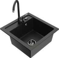 Mexen Vito granite sink 1-bowl with Telma kitchen faucet, black/gold metallic - 6503-75-670200-70-B