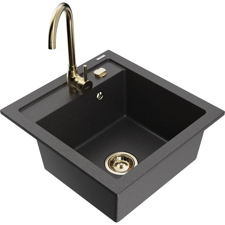 Mexen Vito 1-bowl granite kitchen sink with Telma kitchen tap, black speckled - 6503-76-670200-50