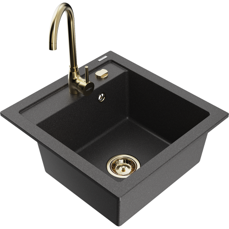 Mexen Vito granite kitchen sink 1-bowl with Telma kitchen faucet, speckled black - 6503-76-670200-50