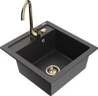 Mexen Vito 1-bowl granite sink with Telma kitchen faucet, speckled black - 6503-76-670200-50