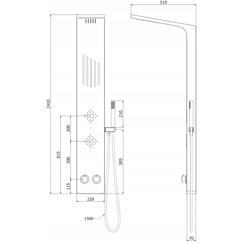 Mexen Navas shower panel, black - 7627-02-70