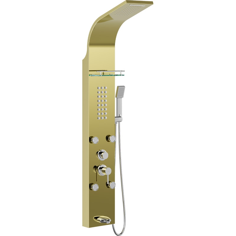 Mexen Adrox shower panel with spout, gold - 7613-04-50