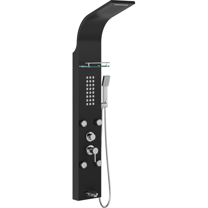 Mexen Adrox shower panel with spout, black - 7613-04-70