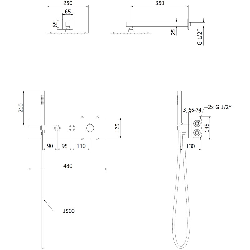 Mexen Azul concealed shower set, chrome - 7629-03-00