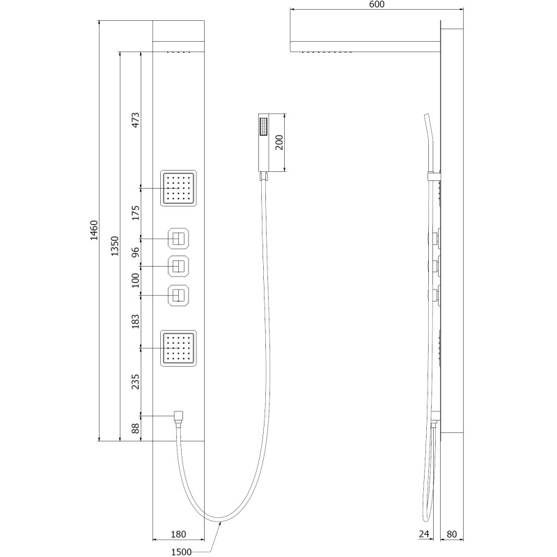 Mexen Savio concealed shower set, black - 7605-03-70