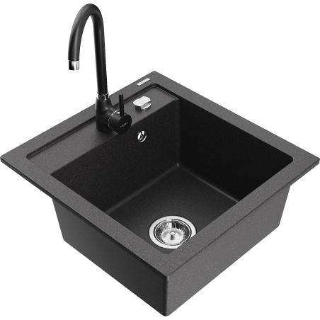 Mexen Vito 1-bowl granite sink with Telma kitchen faucet, black speckled - 6503-76-670200-70