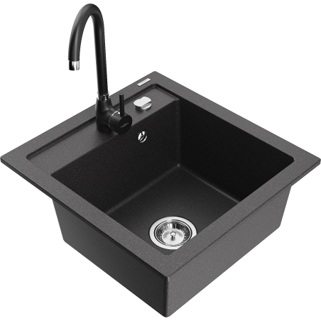 Mexen Vito granite sink with 1 compartment and Telma kitchen faucet, black speckled - 6503-76-670200-70