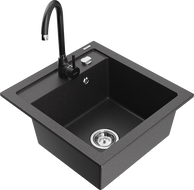 Mexen Vito 1-bowl granite sink with Telma kitchen faucet, black speckled - 6503-76-670200-70