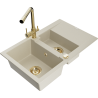 Mexen Gaspar 1.5-bowl granite sink with drainer and Duero kitchen faucet, beige - 6507-69-671600-50