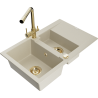 Mexen Gaspar granite kitchen sink 1.5-bowl with drainer and Duero kitchen faucet, beige - 6507-69-671600-50