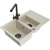 Mexen Gaspar 1.5-bowl granite sink with drainer and Duero kitchen faucet, beige - 6507-69-671600-70