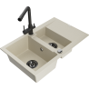 Mexen Gaspar Granit kitchen sink 1.5-bowl with drainer and Duero kitchen faucet, beige - 6507-69-671600-70
