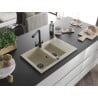 Mexen Gaspar 1.5-bowl granite sink with drainer and Duero kitchen faucet, beige - 6507-69-671600-70